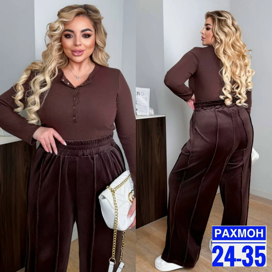 Брюки палаццо велюровые — фото 8