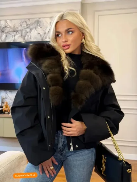 Пуховик женский с натуральным мехом песца — фото 4