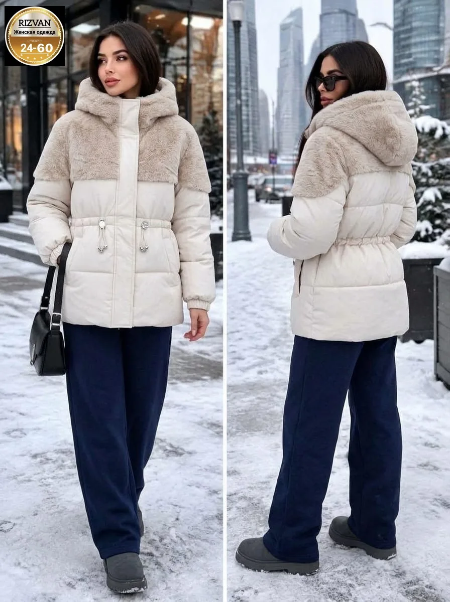 Зимняя куртка молочного цвета — фото 2