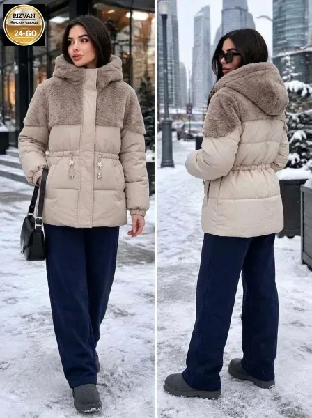 Зимняя куртка молочного цвета — фото 7