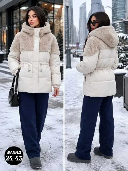 Зимняя куртка молочного цвета белая — фото 3
