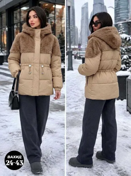 Зимняя куртка молочного цвета белая — фото 8