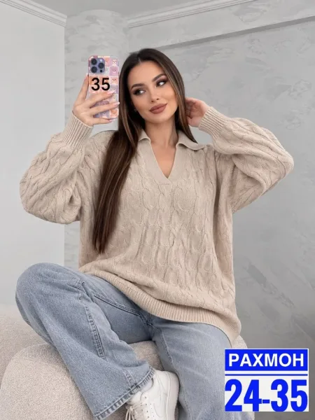 Мягкая и тёплая вязаная кофта большого размера — фото 3