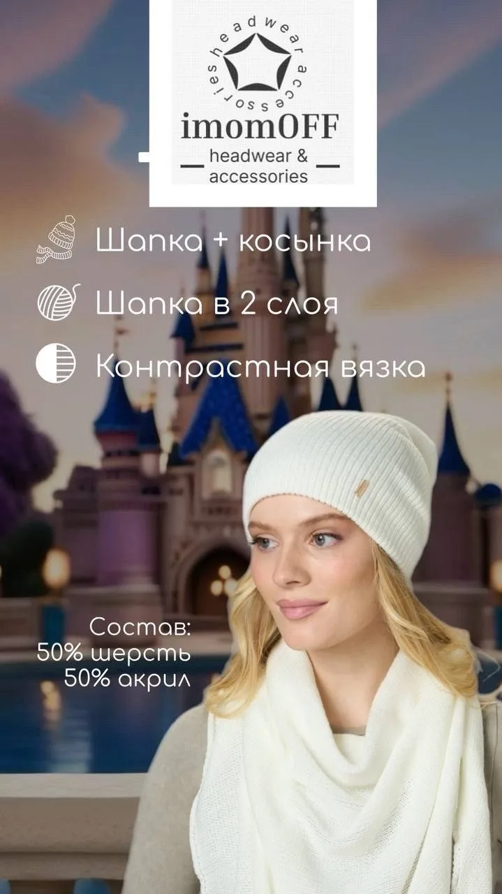Шапка двойная из шерсти и акрила — фото 2