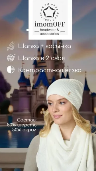 Шапка двойная из шерсти и акрила — фото 2