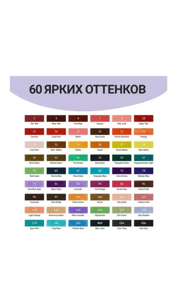 Маркеры MESHU 60 цветов для скетчинга с текстильным чехлом — фото 3