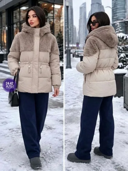 Зимняя куртка молочного цвета белая — фото 4