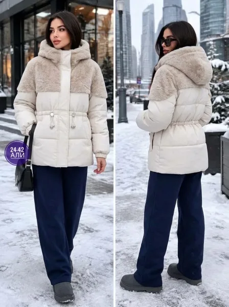 Зимняя куртка молочного цвета белая — фото 6