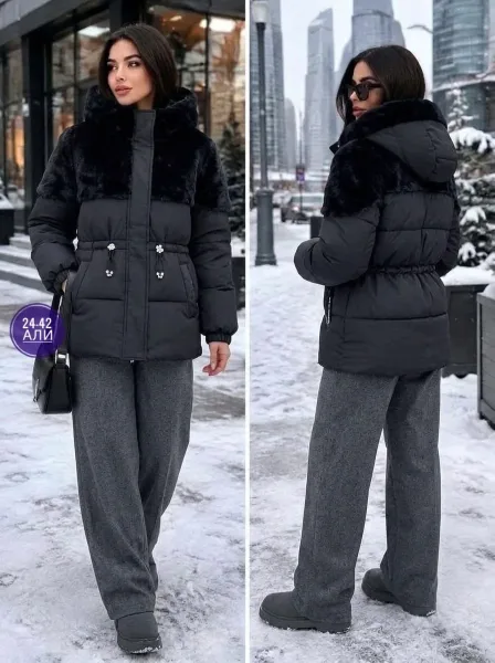 Зимняя куртка молочного цвета белая — фото 7