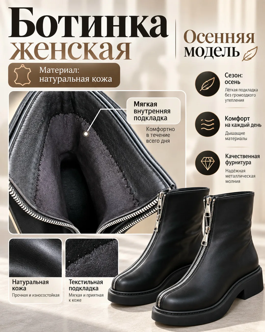 Ботинки женские осенние с натуральным мехом — фото 2