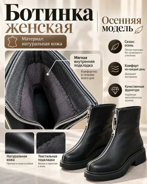 Ботинки женские осенние с натуральным мехом — фото 36