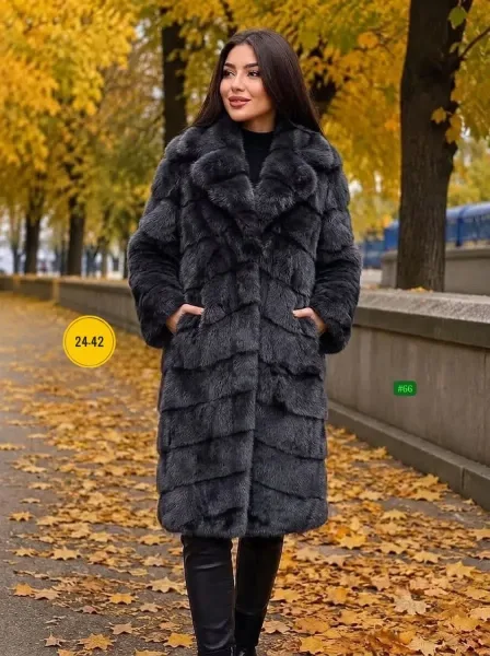 Шуба из искусственного меха с эффектом норки — фото 1