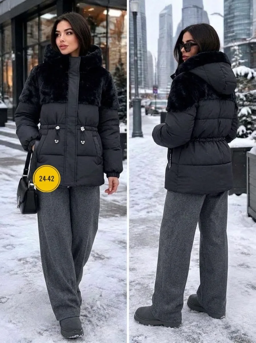 Зимняя куртка молочного цвета белая — фото 2