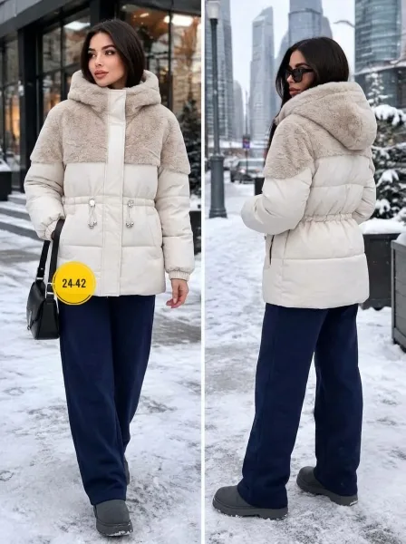 Зимняя куртка молочного цвета белая — фото 3