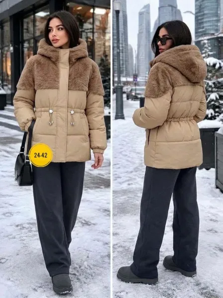 Зимняя куртка молочного цвета белая — фото 4