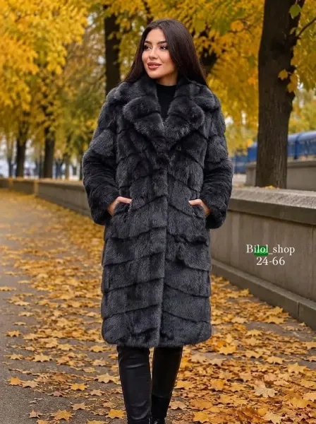 Шуба из искусственного меха с эффектом экл-меха под норку — фото 1