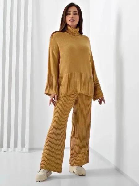 Однотонный костюм в стиле oversize из смесового акрила с шерстью — фото 7