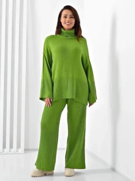 Однотонный костюм в стиле oversize из смесового акрила с шерстью — фото 11