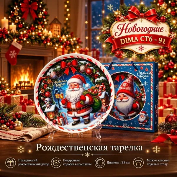 Новогодние тарелка Стекло — фото 1