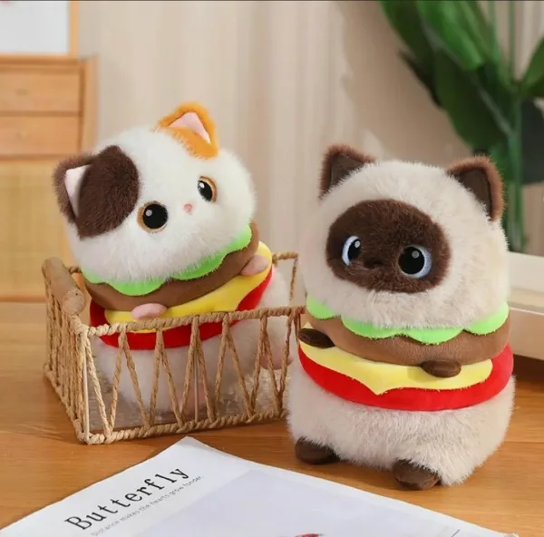 Креативная пушистая игрушка-кошка в форме гамбургера — фото 4