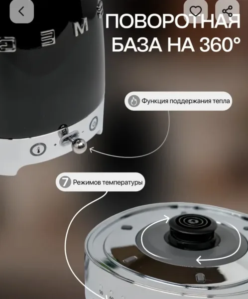 Чайник электрический Smeg с регулятором температуры — фото 2