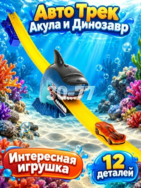 Игрушечный автотрек с машинкой с Акулой и Динозавром — фото 11