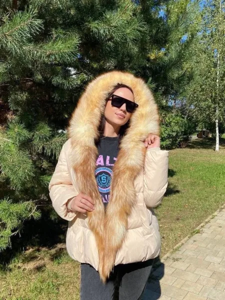 Пуховик оверсайз с натуральным мехом песца и лисы — фото 13
