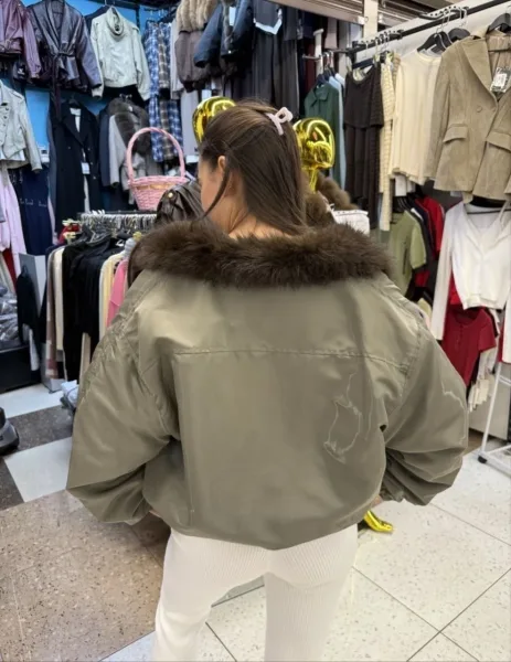 Бомбер хаки, утеплённый кроликом, с мехом лисицы Зелёный — фото 5