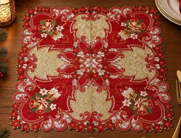 Квадратная салфетка из лона с новогодним узором — фото 9