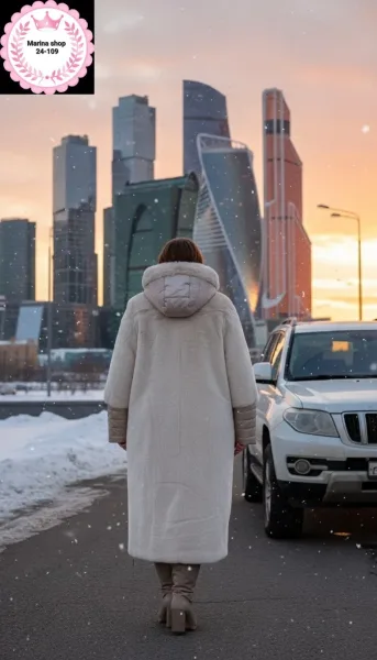 Шуба свободного кроя из плотной ткани с качественной фурнитурой — фото 4