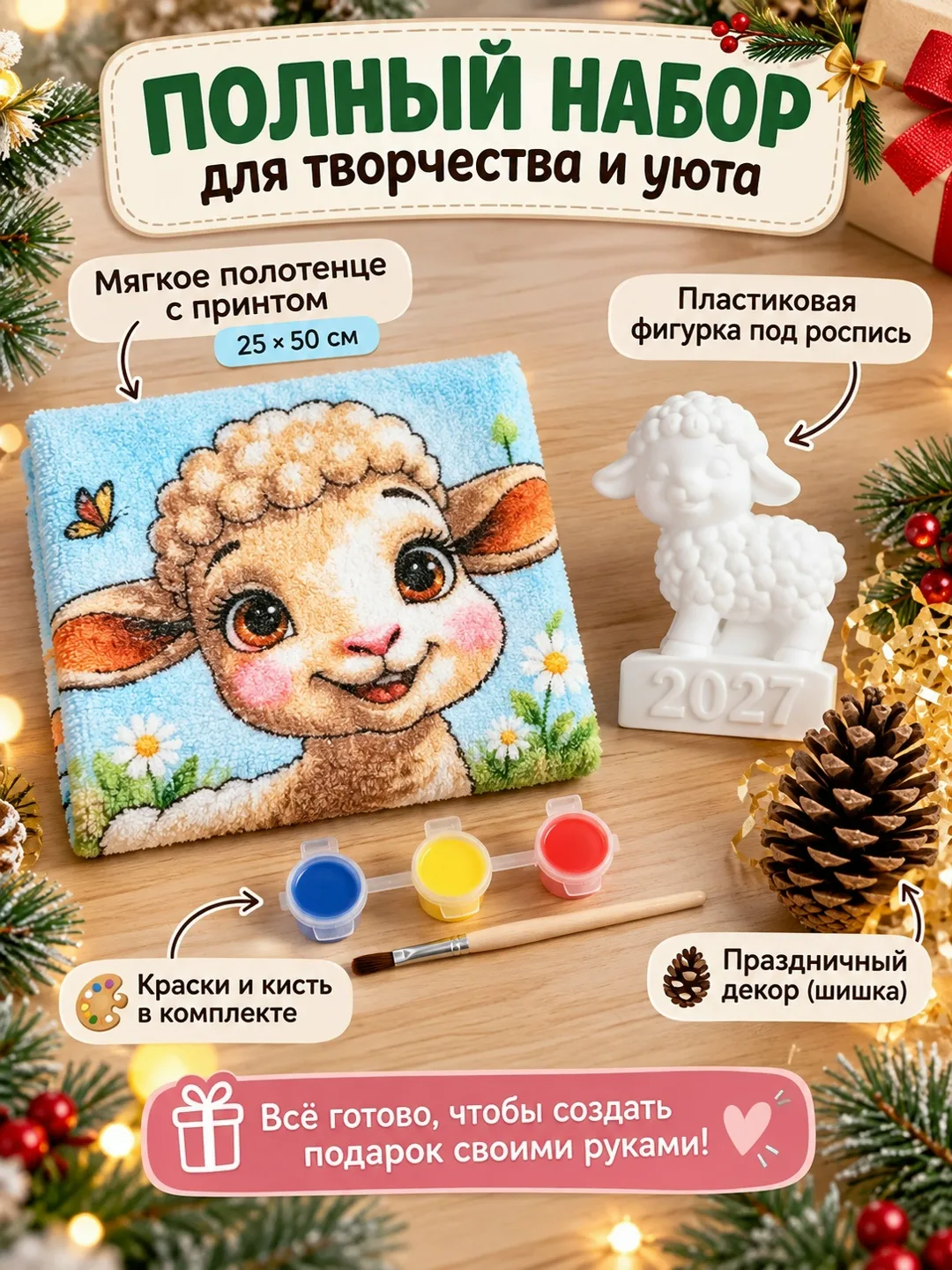 Подарочный набор с полотенцем и фигуркой для росписи — фото 2