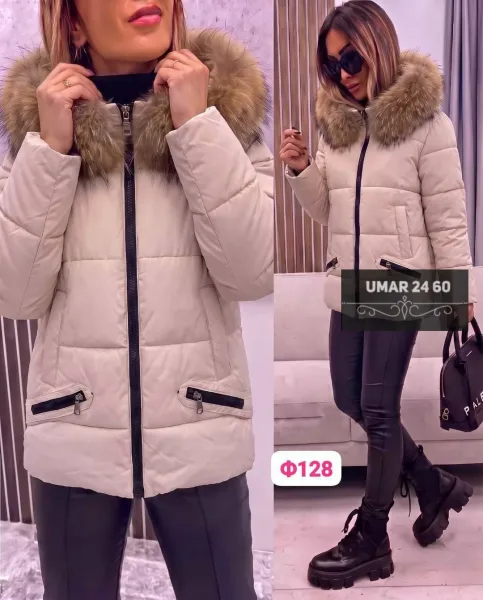 Куртка женская удлинённая с капюшоном и меховой отделкой — фото 5