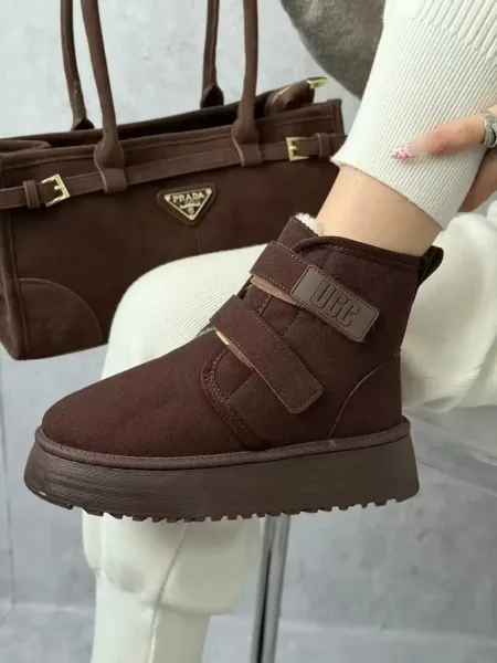 Зимние ботинки UGG на платформе из натуральной замши — фото 1