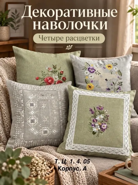 Наволочки на подушке полу-лён с красивым вышивкой — фото 8