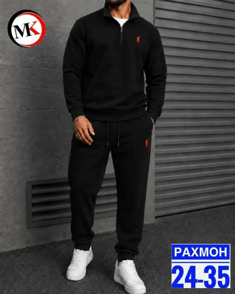 Мужской костюм-поло из ткани двухнитка на флисе с вышивкой логотипа — фото 3