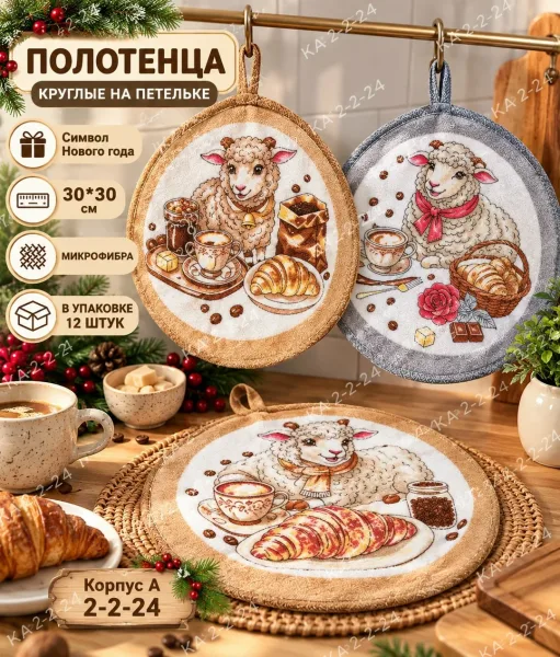Круглые салфетки из микрофибры с рисунком овечек и козочек — фото 2