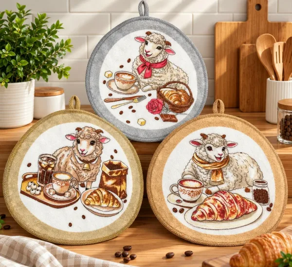 Круглые салфетки из микрофибры с рисунком овечек и козочек — фото 7