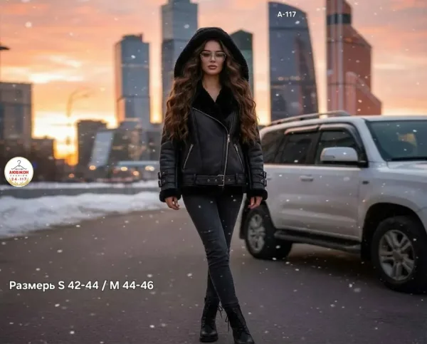 Теплый модненкый дублёнка в двух цветах, кожа — фото 8