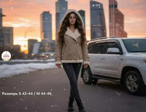 Теплый модненкый дублёнка в двух цветах, кожа — фото 5