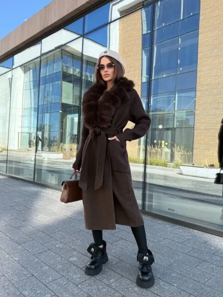 Удлинённый кардиган из натурального лисьего меха с элементами шерсти — фото 1
