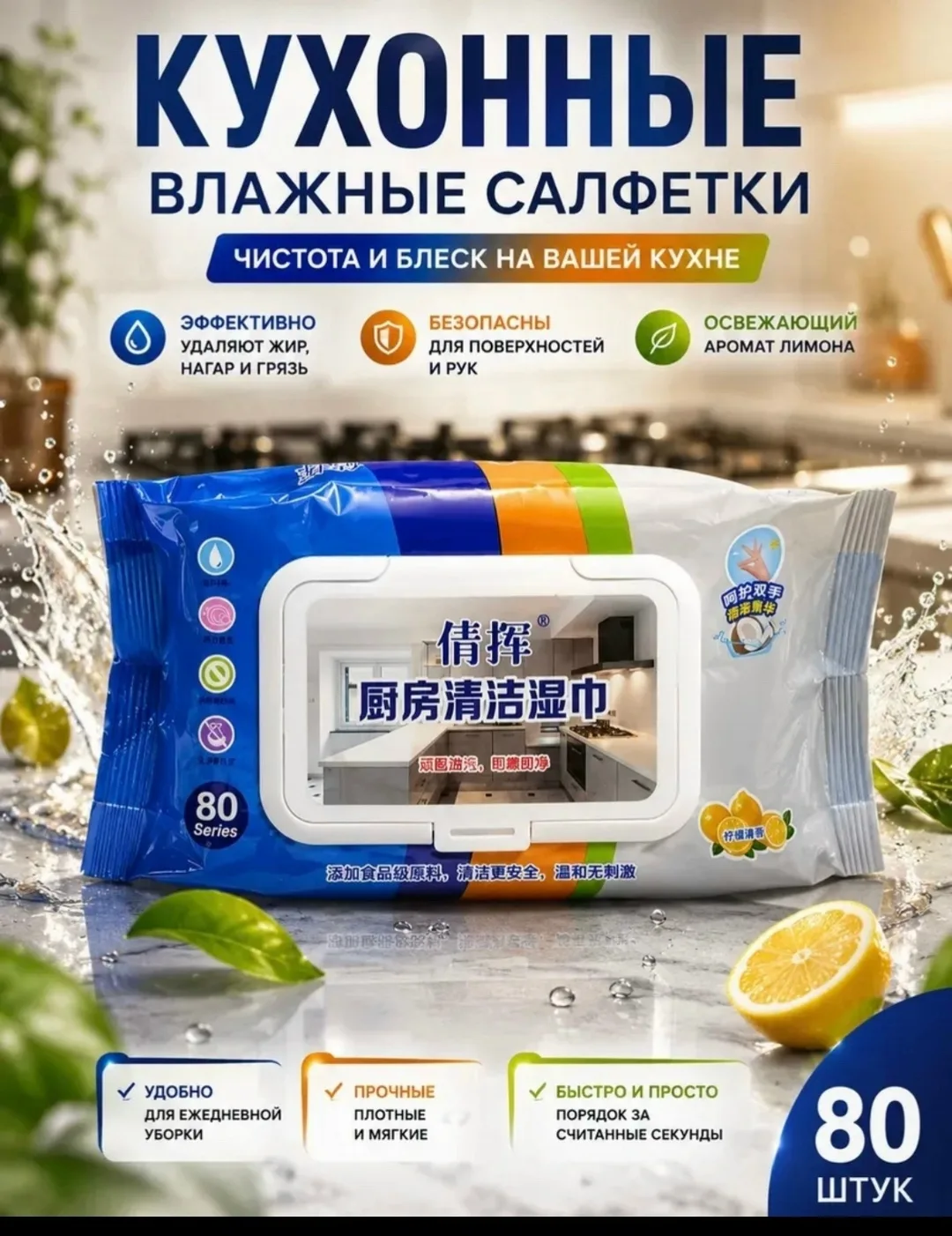 Влажные салфетки для кухни очищающие — фото 2