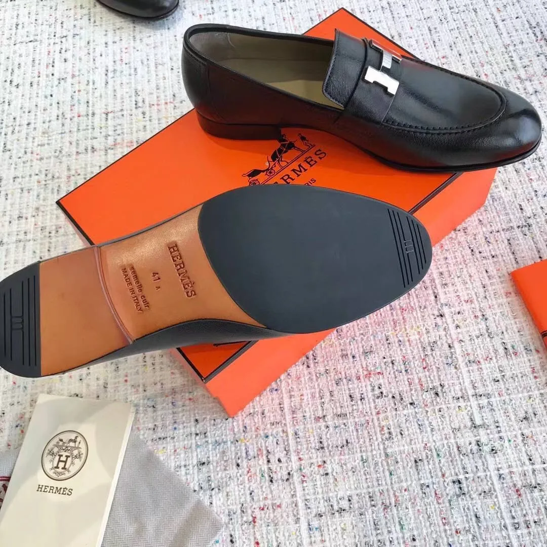 Лоферы Hermès Paris из чёрной кожи — фото 7