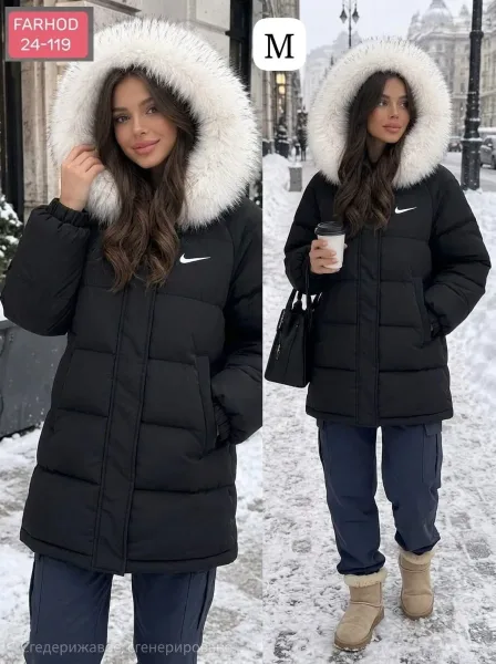 Тёплая двухсторонняя куртка с меховым воротником — фото 1
