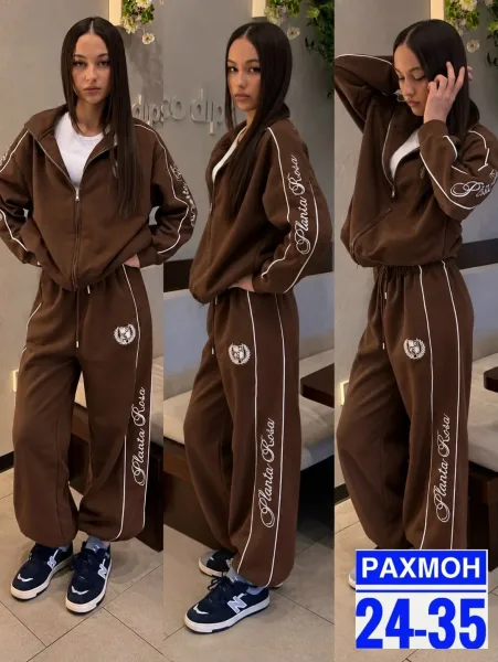 Женский костюм из флиса с начёсом, свободный крой, регулируемый Коричневый — фото 3