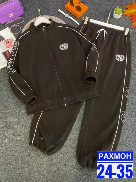 Женский костюм из флиса с начёсом, свободный крой, регулируемый Коричневый — фото 6