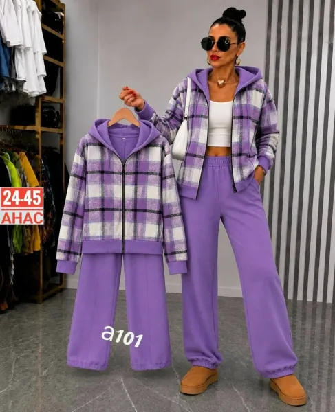 Костюм двойка с кенгуру-карманом, ткань рубашка — теплый кашемир, штаны — флис — фото 1
