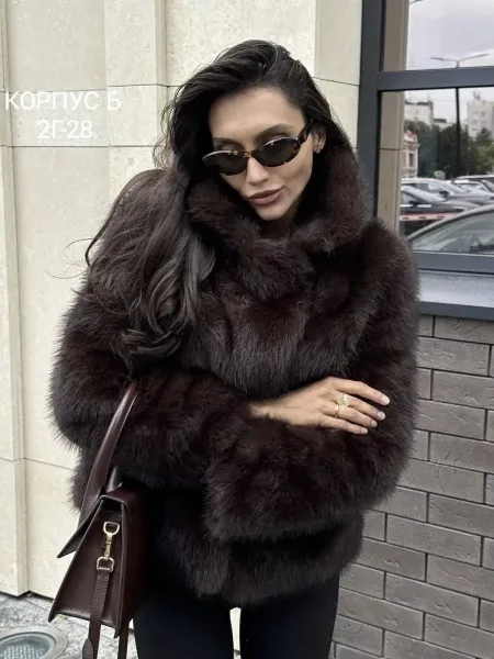 Шуба из премиального экомеха в шоколадном цвете — стильный и теплый выбор для зимы — фото 18