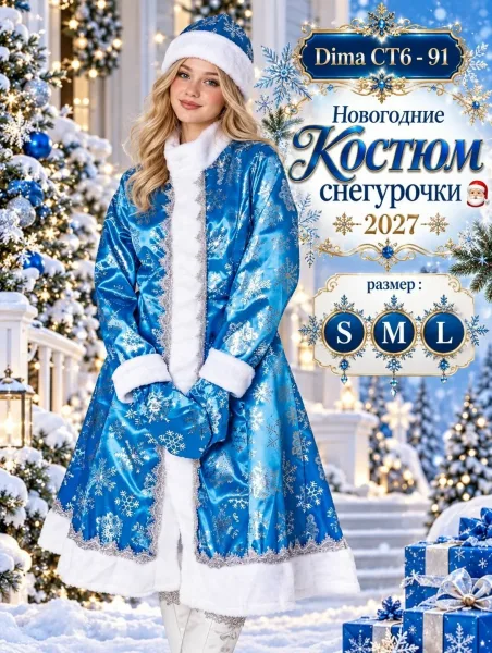 Костюм Снегурочка с перчатками и шапкой — фото 1
