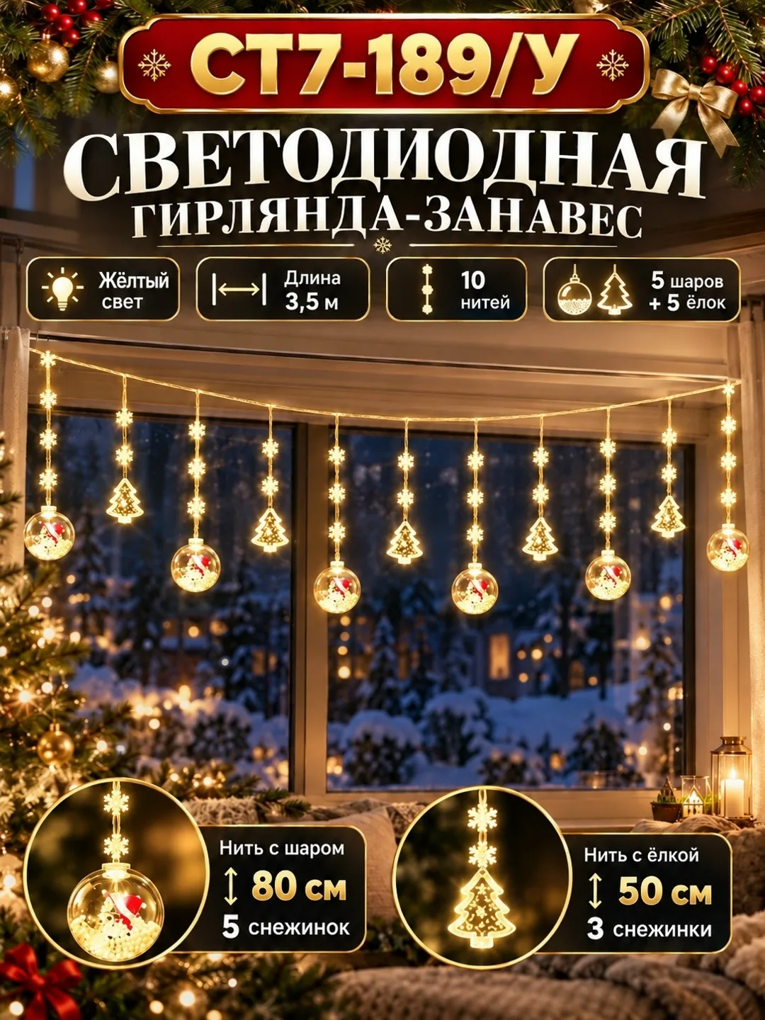 Использование для окна, стены, ёлки, витрины, магазина и праздничного оформления — фото 2