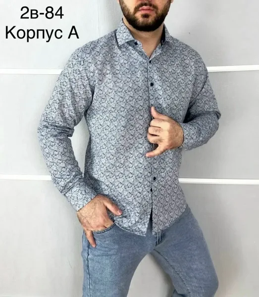 Рубашка длинные рукава мужская Slim Fit — фото 5